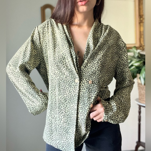 Vintage Impressions Leopard Print Blouse Sz L - Picture 2 of 5